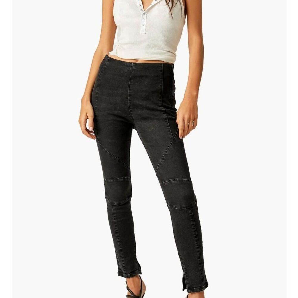 Free People We The Free Bella Moto Skinny Jeans Black 27 NWT